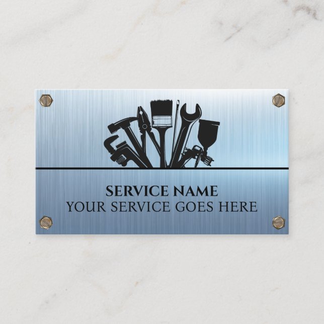 Custom Blue Handyman Reparaturmetall Visitenkarte (Vorderseite)