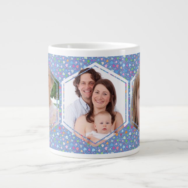 Custom Blue Heart Foto Collage Jumbo-Tasse (Vorderseite)