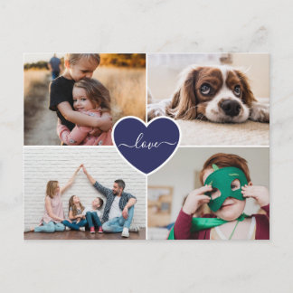 Custom Blue Heart Liebe Family Foto Collage Postkarte