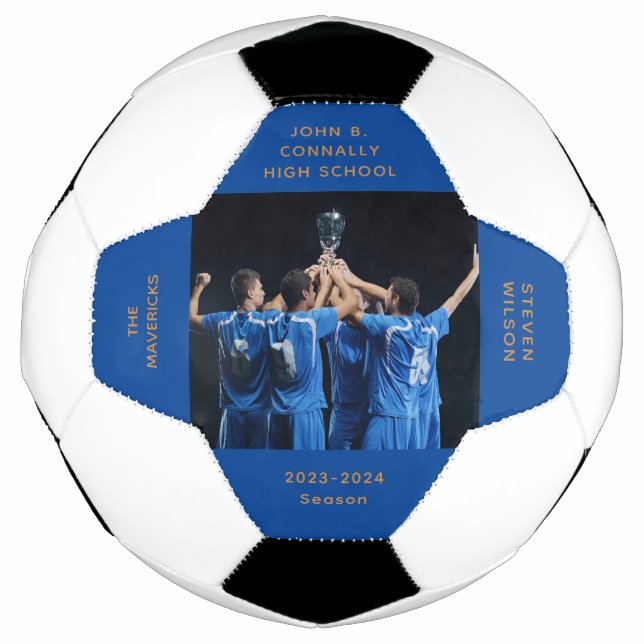 Custom Blue High School Senior Foto Abschluss Fußball (Vorderseite)