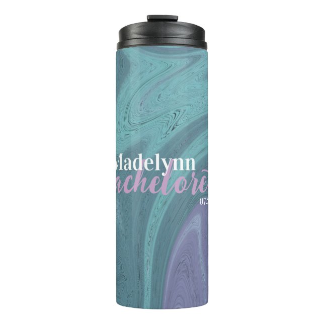 Custom Blue Holographic Wedding Bridesmaid Thermosbecher (Vorderseite)