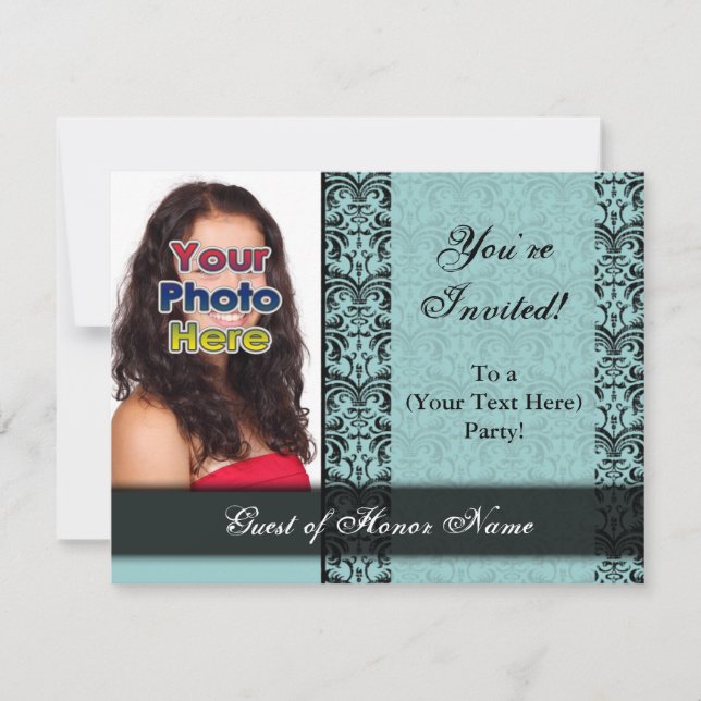 Custom Blue Hübsch Party Einladung (Vorderseite)