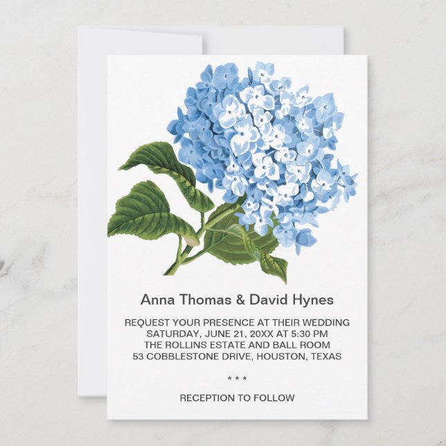 CUSTOM BLUE HYDRANGEA PERSONALISIERT WEDD INVITAT EINLADUNG (Vorderseite)