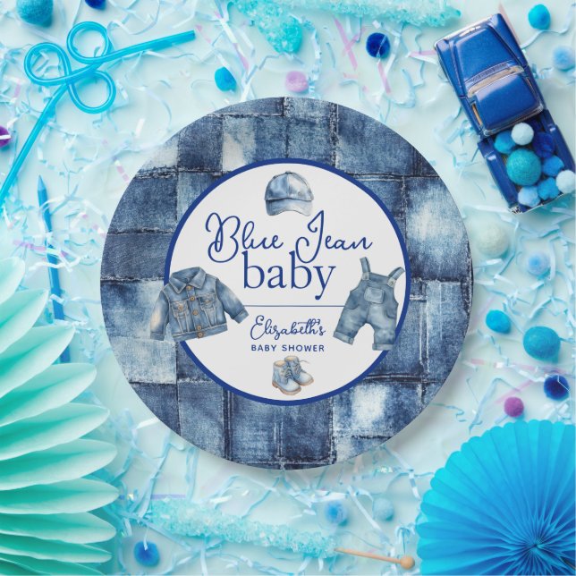 Custom Blue Jean Baby Denim Themed Baby Dusche Pappteller (Party)