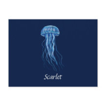 Custom Blue Jellyfish Illustration Postcard