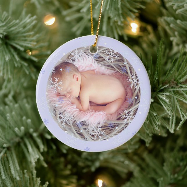 Custom Blue Keepake Foto Baby's First Christmas Keramik Ornament (Baum)