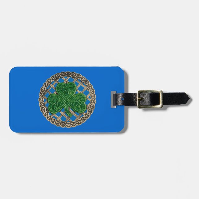Custom Blue Kleeblatt Celtic Knots Gepäckmarke Gepäckanhänger (Vorderseite horizontal)