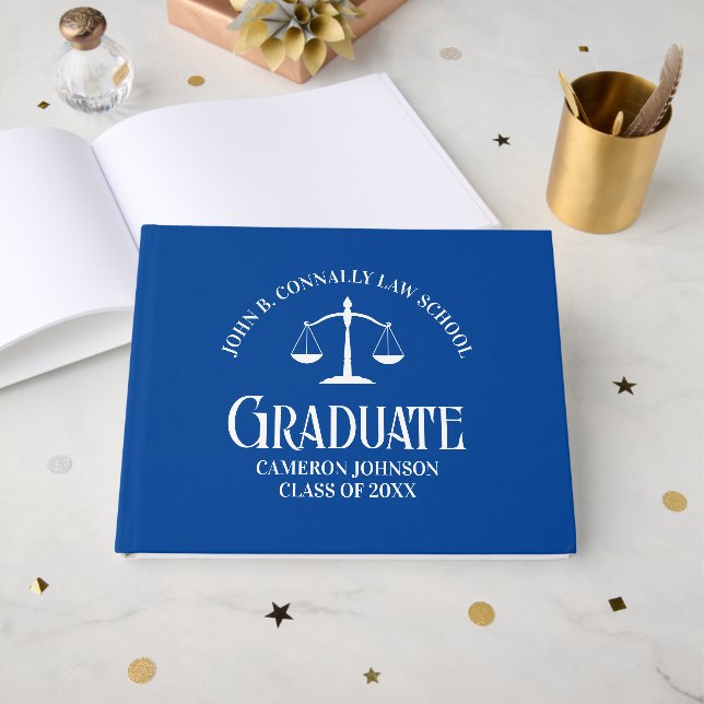 Custom Blue Law School Graduation Party Gästebuch (Vorderseite Offen)