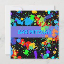 Custom, Blue, Lila Paint Spritzer, Bar Mitzvah Einladung
