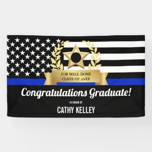 Custom Blue Line Police Academy Graduation Party Banner