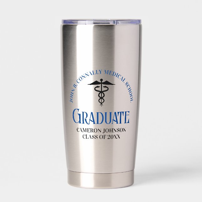 Custom Blue Medical School Abschluss Thermobecher (Vorderseite)