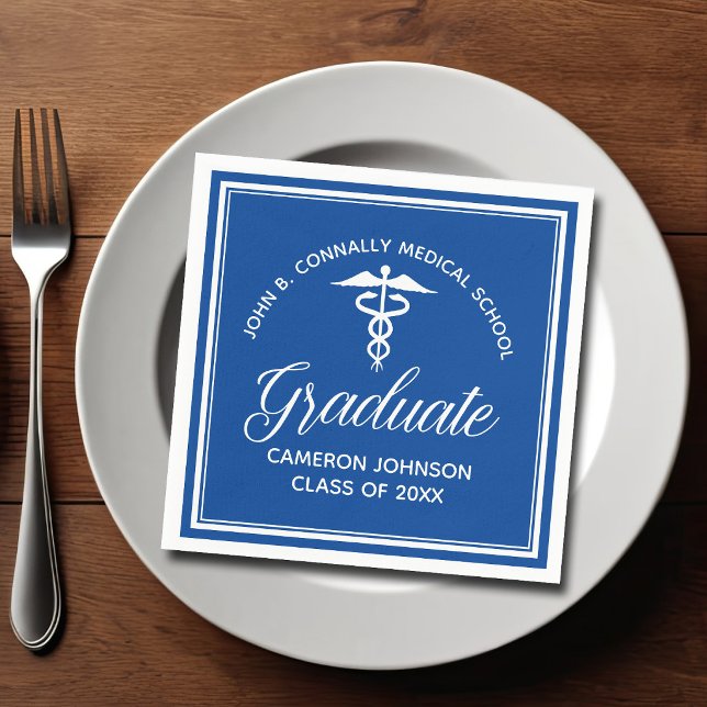 Custom Blue Medical School Graduation Party Serviette (Von Creator hochgeladen)