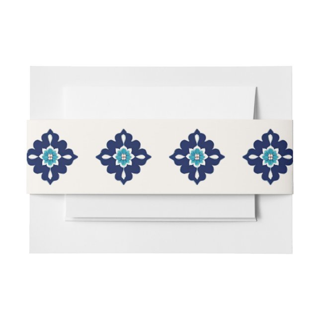 Custom Blue Mediterrane Tile Hochzeit Einladungsbanderole (Vorderseite Beispiel)
