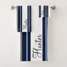 Custom Blue Modern Cursive Striping Badhandtuch Set