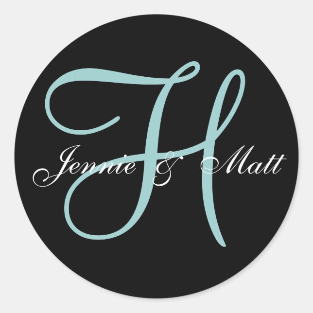 Custom Blue Monogram Bride Groom Names Runder Aufkleber (Vorderseite)