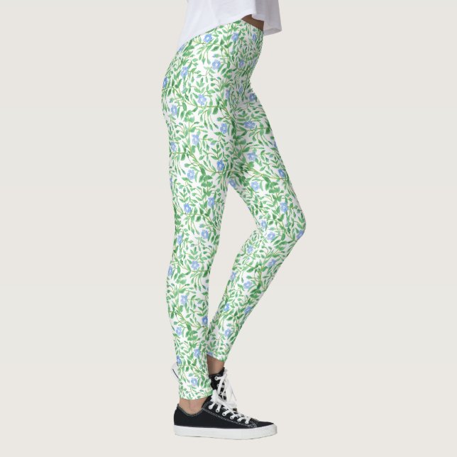 Custom Blue Morning Glory Floral on White Leggings (Rechts)