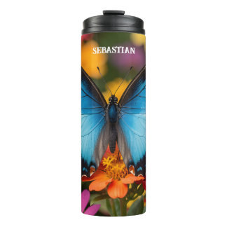 Custom Blue Morpho Butterfly Floral Botanical Thermosbecher