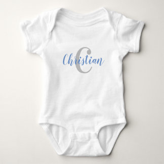 Custom Blue Name and Gray Initial Baby T - Shirt