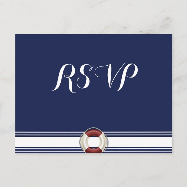 Custom Blue Nautical Wedding RSVP Postkarten (Vorderseite)