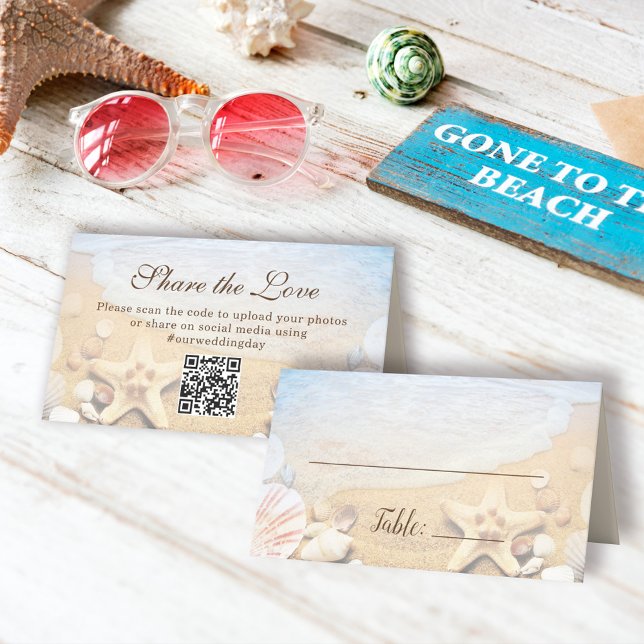 Custom Blue Ocean Tropical Beach Wedding Platzkarte (Von Creator hochgeladen)