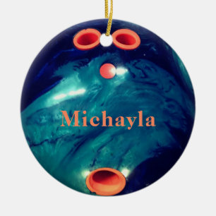 Custom Blue Orange Bowling Ball Weihnachten Keramik Ornament