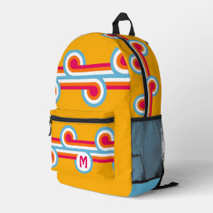 Custom Blue Orange Rosa Red Retro Art Muster Bedruckter Rucksack