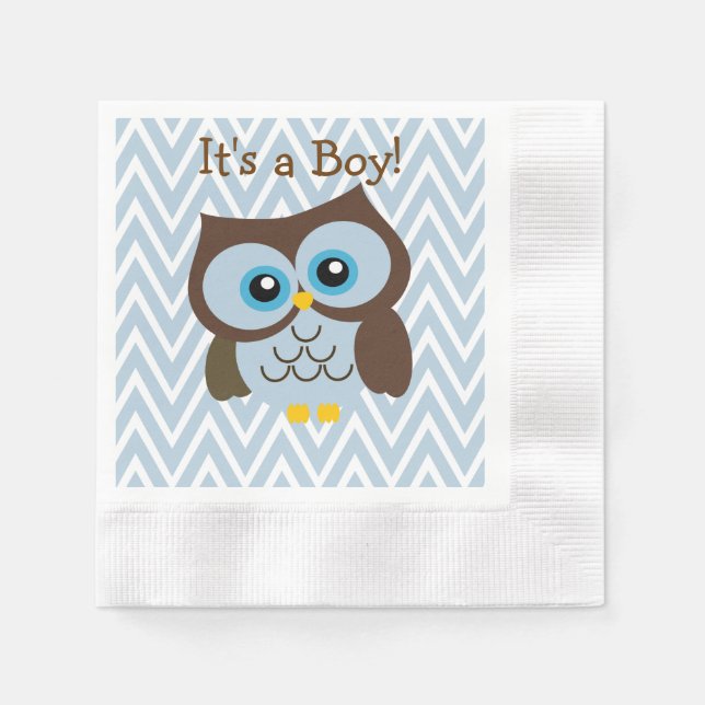 Custom Blue Owl & Blue Zickzack Zigzag Napkins Serviette (Vorderseite)