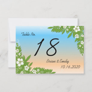 Custom Blue Peach Hibisken Hochzeitstichtafeln Einladung