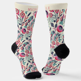 Custom Blue Pink Floral White Blume Socken