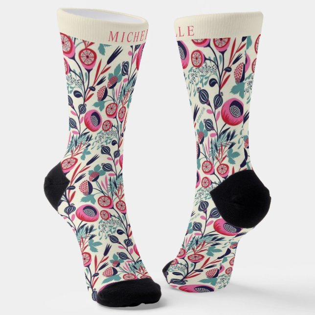 Custom Blue Pink Floral White Blume Socken (Gewinkelt)