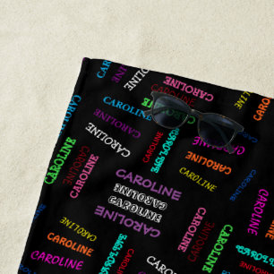 Custom Blue Pink Green Orange Lila Names Black Strandtuch