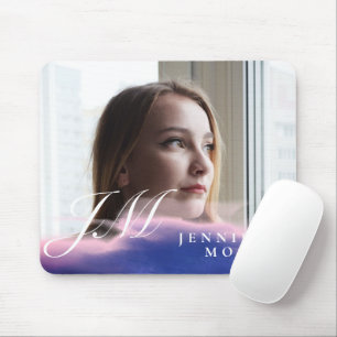 Custom Blue Pink Watercolor Foto Mit Monogramm Mousepad