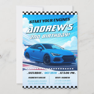 Custom Blue Race Car Geburtstagsparty Einladung