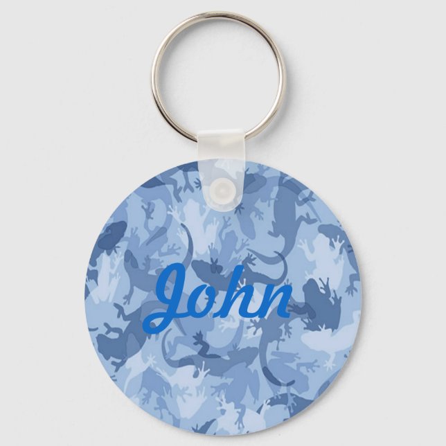 Custom Blue Reptile Camouflage Key Chain Schlüsselanhänger (Vorderseite)