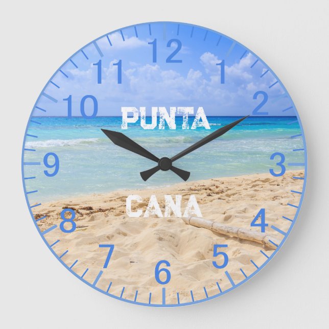 Custom Blue Sand Beach Clock Große Wanduhr (Vorderseite)