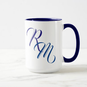 Custom Blue Script Monogram Initial Cup Tasse