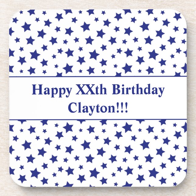 Custom Blue Stars mit Message Birthday Party Getränkeuntersetzer (Vorderseite)
