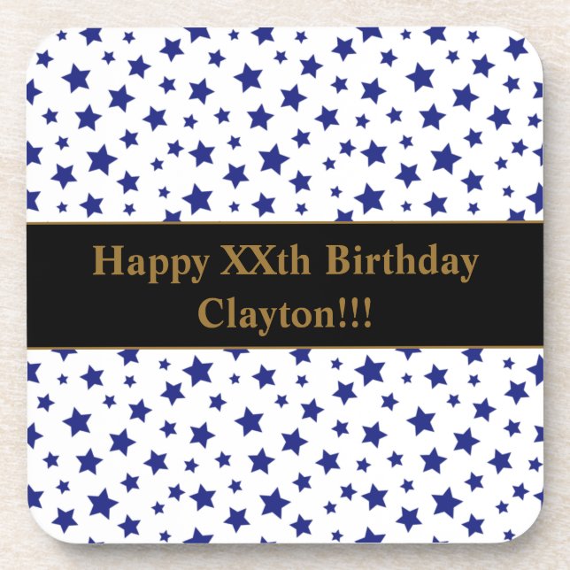 Custom Blue Stars mit Message Birthday Party Getränkeuntersetzer (Vorderseite)