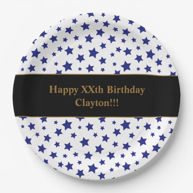 Custom Blue Stars mit Message Birthday Party Pappteller (Vorderseite)