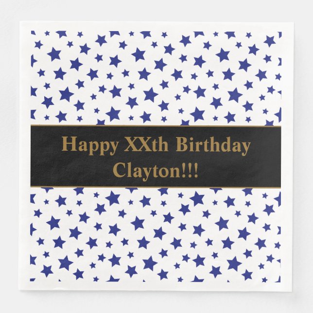 Custom Blue Stars mit Message Birthday Party Serviette (Vorderseite)