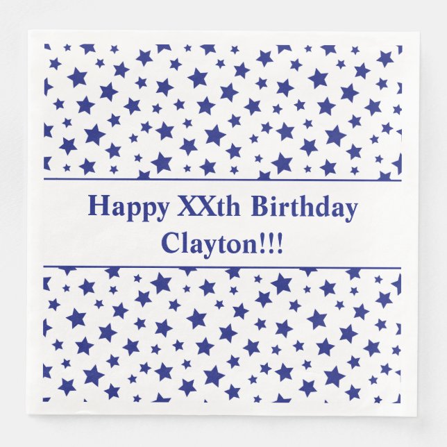Custom Blue Stars mit Message Birthday Party Serviette (Vorderseite)