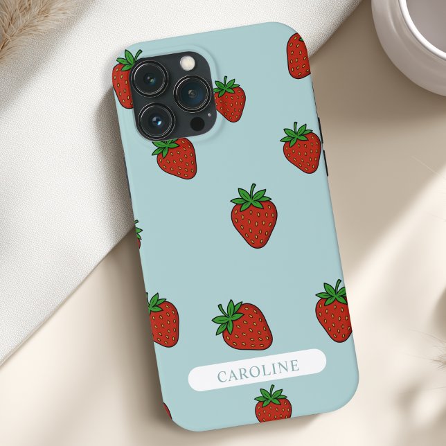 Custom Blue Strawberry Case-Mate iPhone Hülle (Custom Strawberry Case-Mate Blue iPhone Case with your Name or Text)