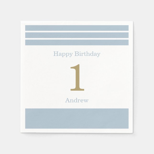 Custom Blue Stripes Baby Boy Geburtstag Napkins Serviette (Vorderseite)