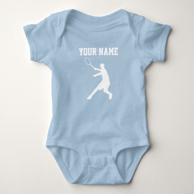 Custom Blue Tennis Sports Jersey Baby Bodysuit Strampler (Vorderseite)