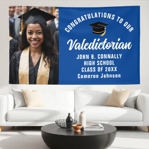 Custom Blue Valedictorian Foto Graduation Party Banner