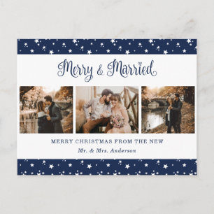 Custom Blue Verheiratet und Merry Holiday Postkart Feiertagspostkarte