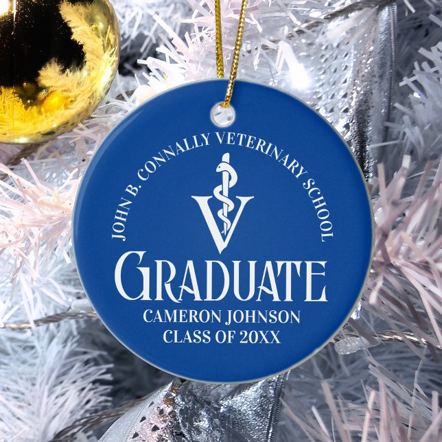 Custom Blue Veterinary School Abschluss Gift Keramik Ornament (Von Creator hochgeladen)