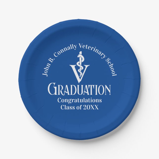 Custom Blue Veterinary School Graduation Party Pappteller (Vorderseite)