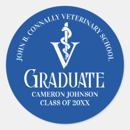 Custom Blue Veterinary School Graduation Party Runder Aufkleber