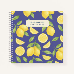 Custom Blue Watercolor Lemon Muster Notizbuch